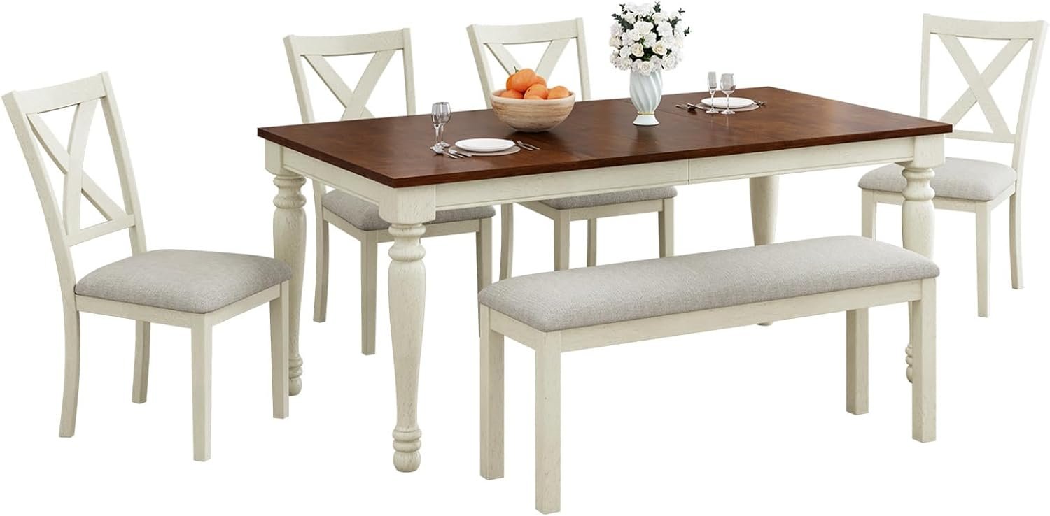 Discover 5 the best farmhouse dining table 4 AMERLIFE 6-Piece 71" Solid Wood Dining Table Set