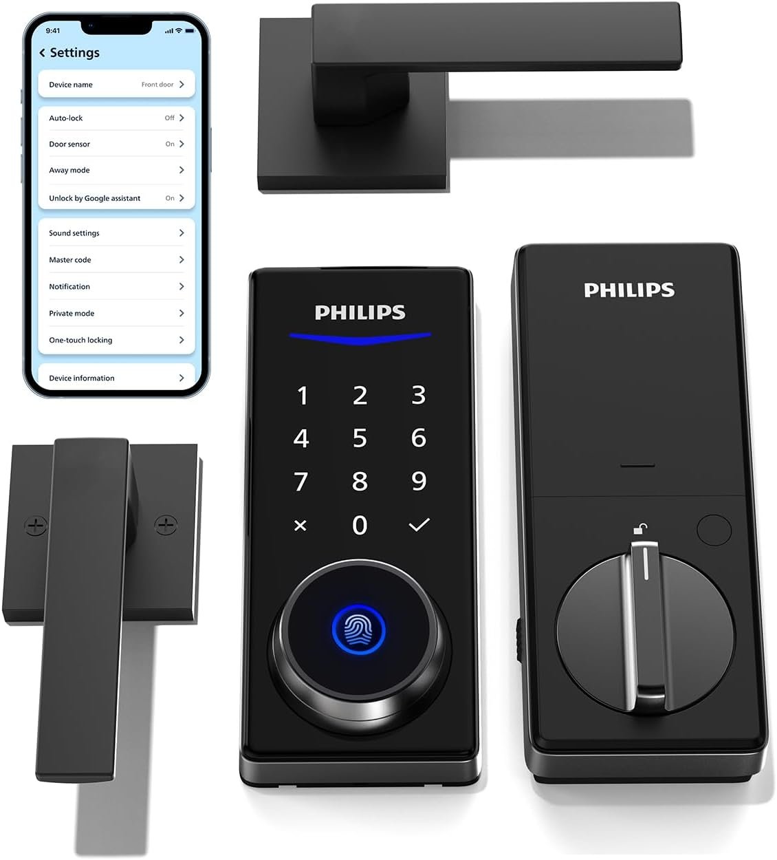 5 the best smart door lock with handle 1 Philips Smart Lock with Handles, Keyless Entry Door Lock Set