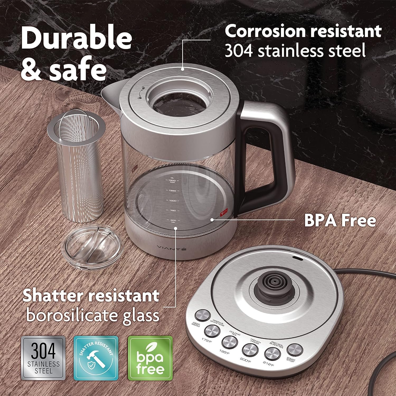 Discover 5 the Best Electric Kettle 3 <strong>Vianté Electric Kettle with Tea Infuser</strong>