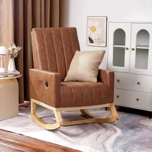VECELO Rocking Chair Nursery, Leather Upholstered Glider Rocker6